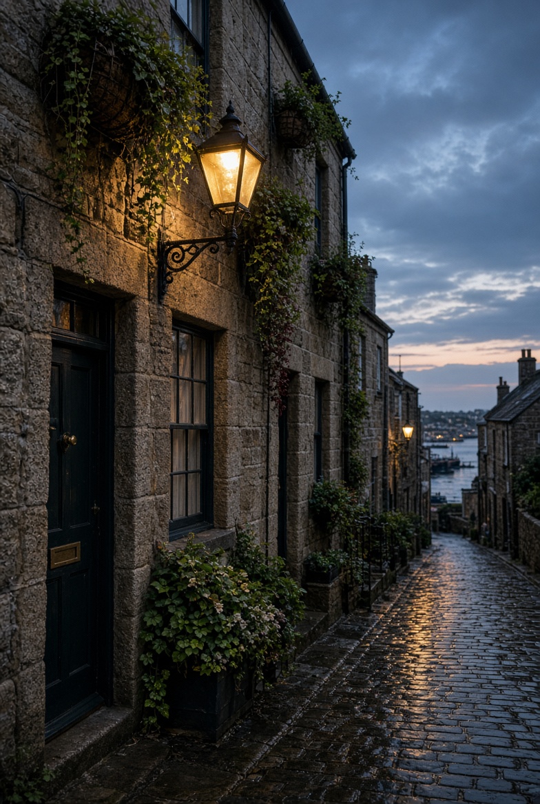 A Guernsey street at dusk